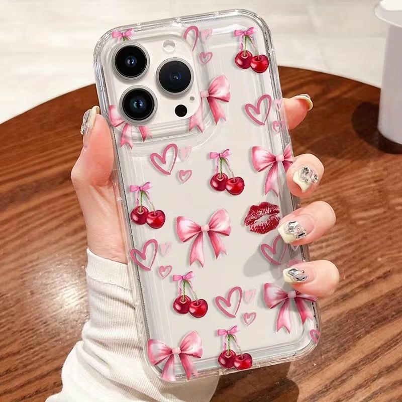Phone Cases Cherry - Red Bow Cherry Silicone Clear Phone