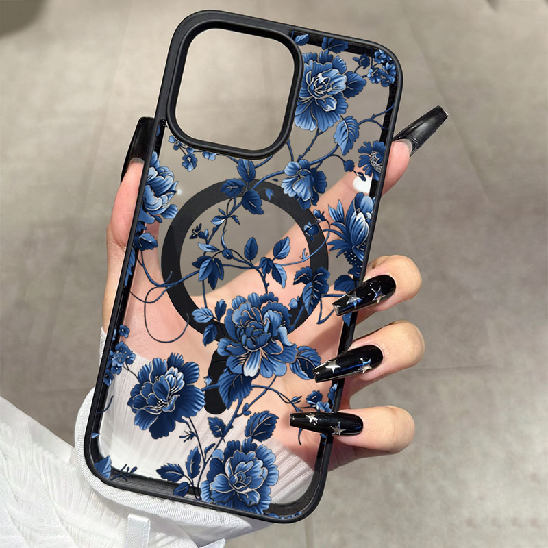 Phone Cases Unique - Luxury Vintage Blue Floral Magnetic Phone