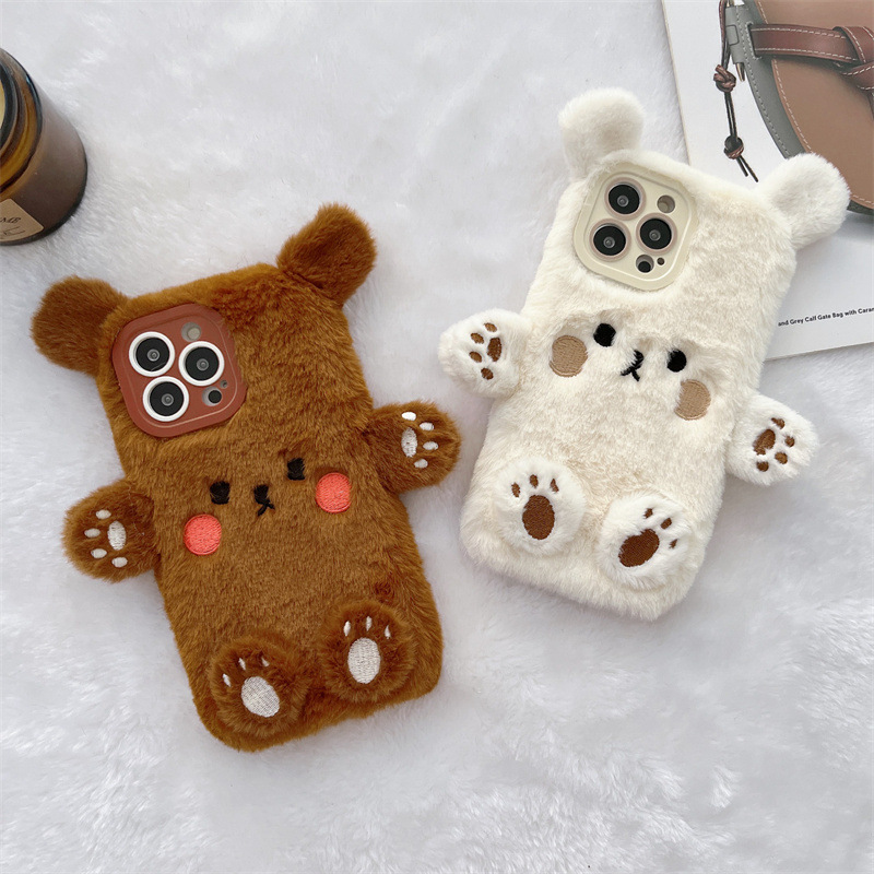 Phone Cases Iphone 16 Pro - Korean 3D Cartoon Bear Fluffy Plush