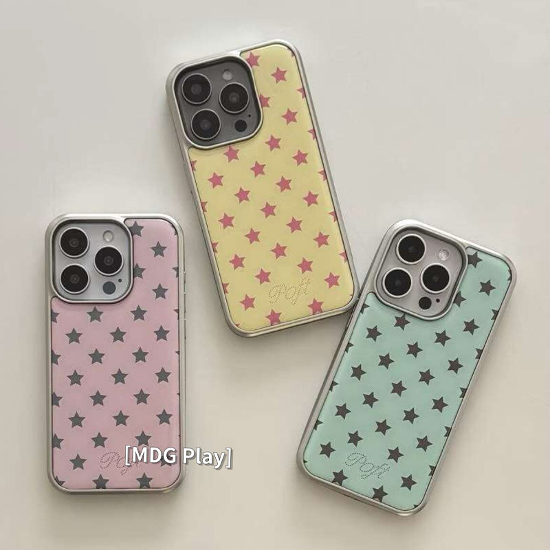 Phone Cases Korean - Korean Ins Color Blocking Star Electroplated