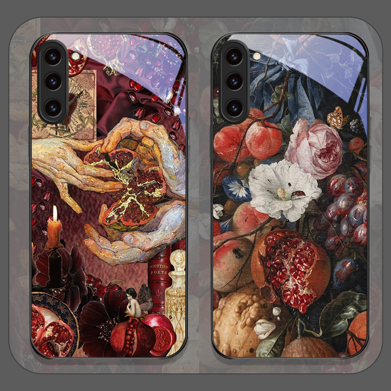 Phone Cases Samsung S23 - Luxurious Pomegranate Flower Pattern Tempered Glass
