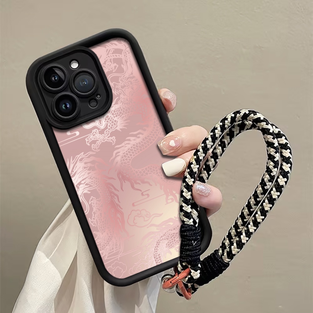 Phone Cases Rugged - Pale White Dragon Pattern Strap Rope