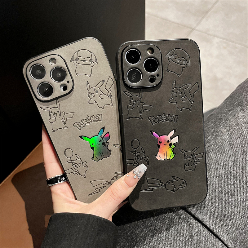 Phone Cases Unique - Cartoon Pikachu Faux Leather Laser Phone