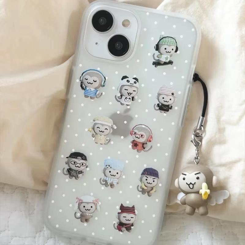 Phone Cases For Iphone 13 - Simple Kawaii Monkey White Polka Dots